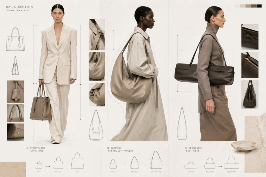 S.MU bag design team reviewing trend moodboards / custom handbag development process / bag material selection for retail buyers