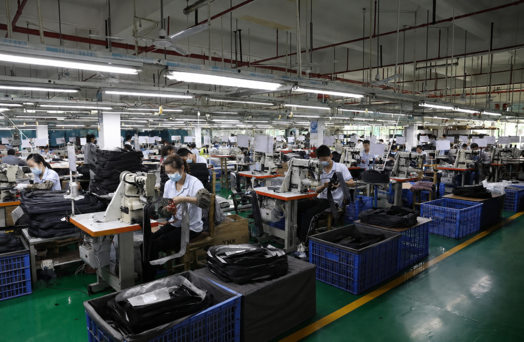 S.MU Guangzhou bag factory with production lines quality control and warehouse delivery area