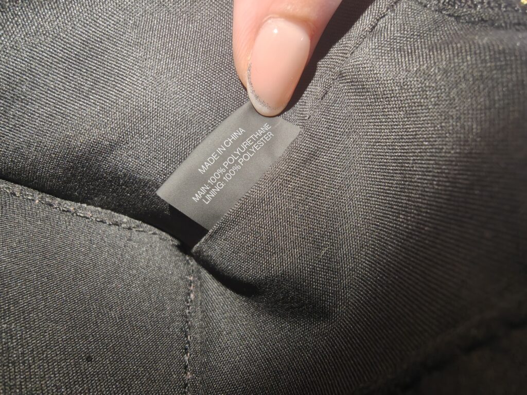 Custom bag material composition label inspection for chemical compliance.