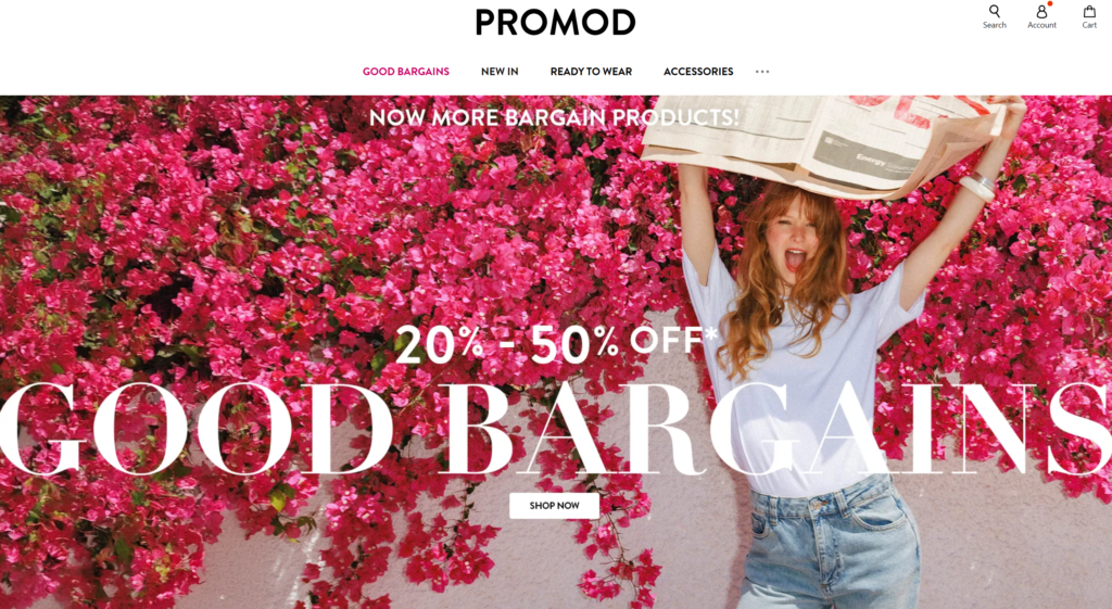 `Promod French womenswear supplier homepage showing women fashion trends and accessories`