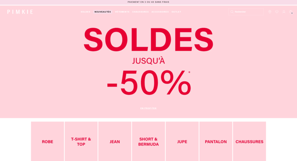 `Pimkie France fast fashion homepage with trendy womenswear handbags and accessories`