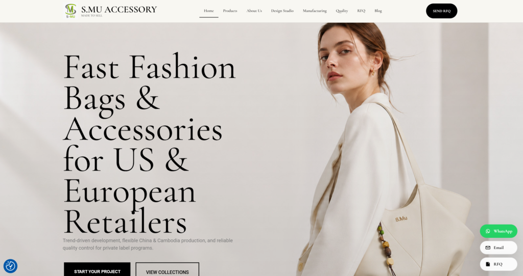 `S.MU ACCESSORY fast fashion bags and accessories manufacturer for European private label buyers`