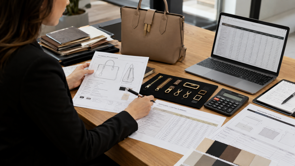 International buyer reviewing a complete RFQ pack for an accurate bag quotation.