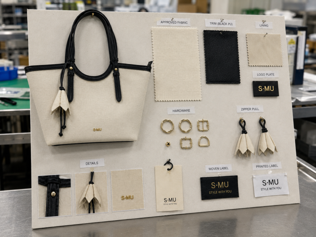 Approved materials and hardware for a custom bag quality inspection