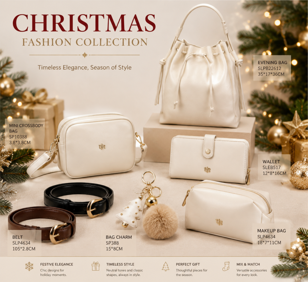 Christmas fashion accessories 2026 collection with bags charms wallets and belts