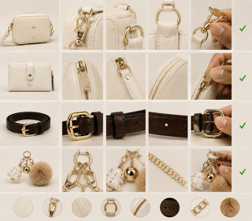 Christmas fashion bag charm wallet and belt quality control inspection