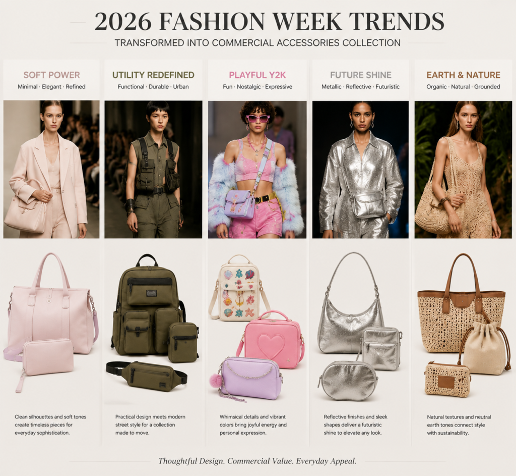 Fashion Week 2026 trends translated into a commercial accessory collection