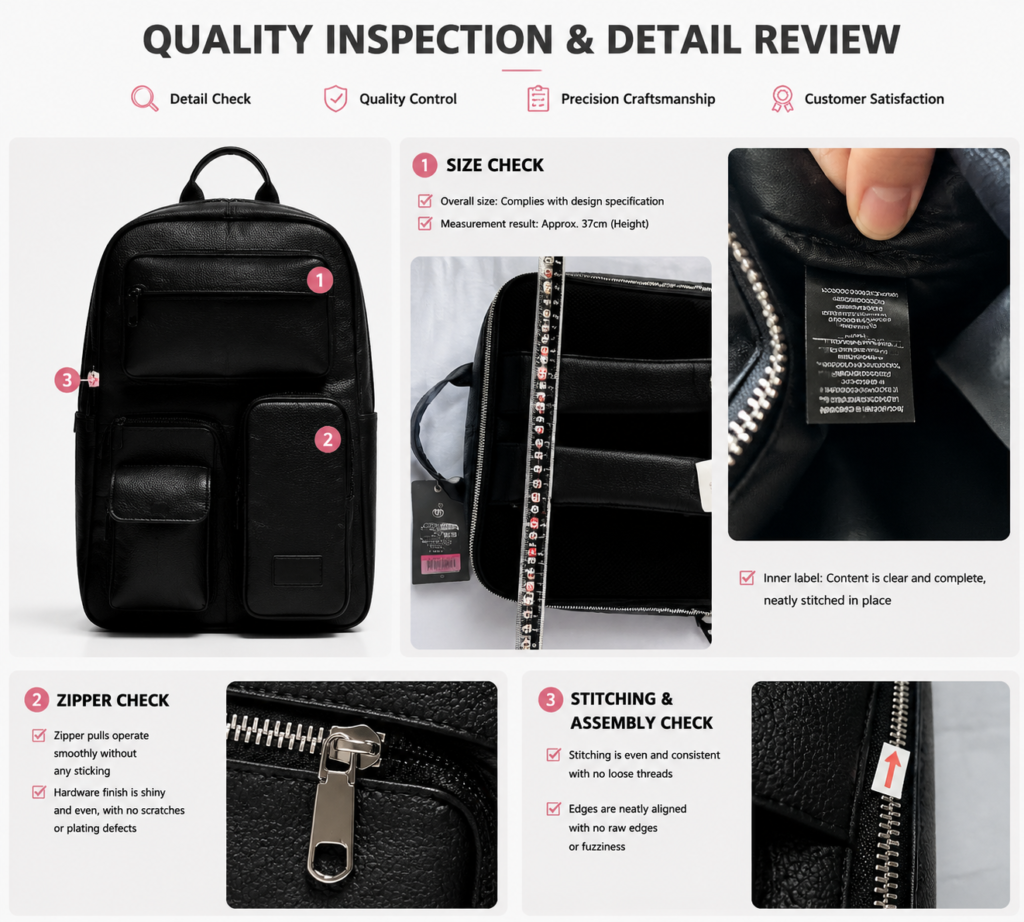 Private label school backpack reinforcement and zipper sample review
