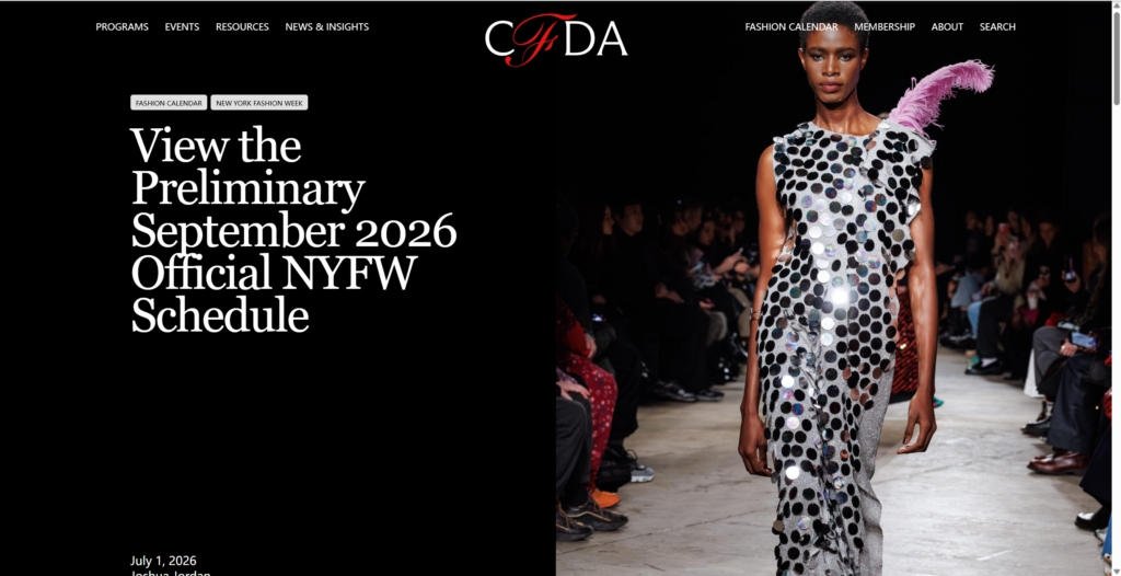 CFDA official preliminary New York Fashion Week schedule