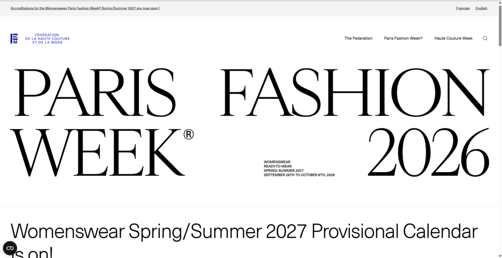 FHCM Paris Fashion Week womenswear page